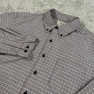 LLBean Houndstooth Check Shirt XL Red Black Cotton Traditional Fit Button Pocket